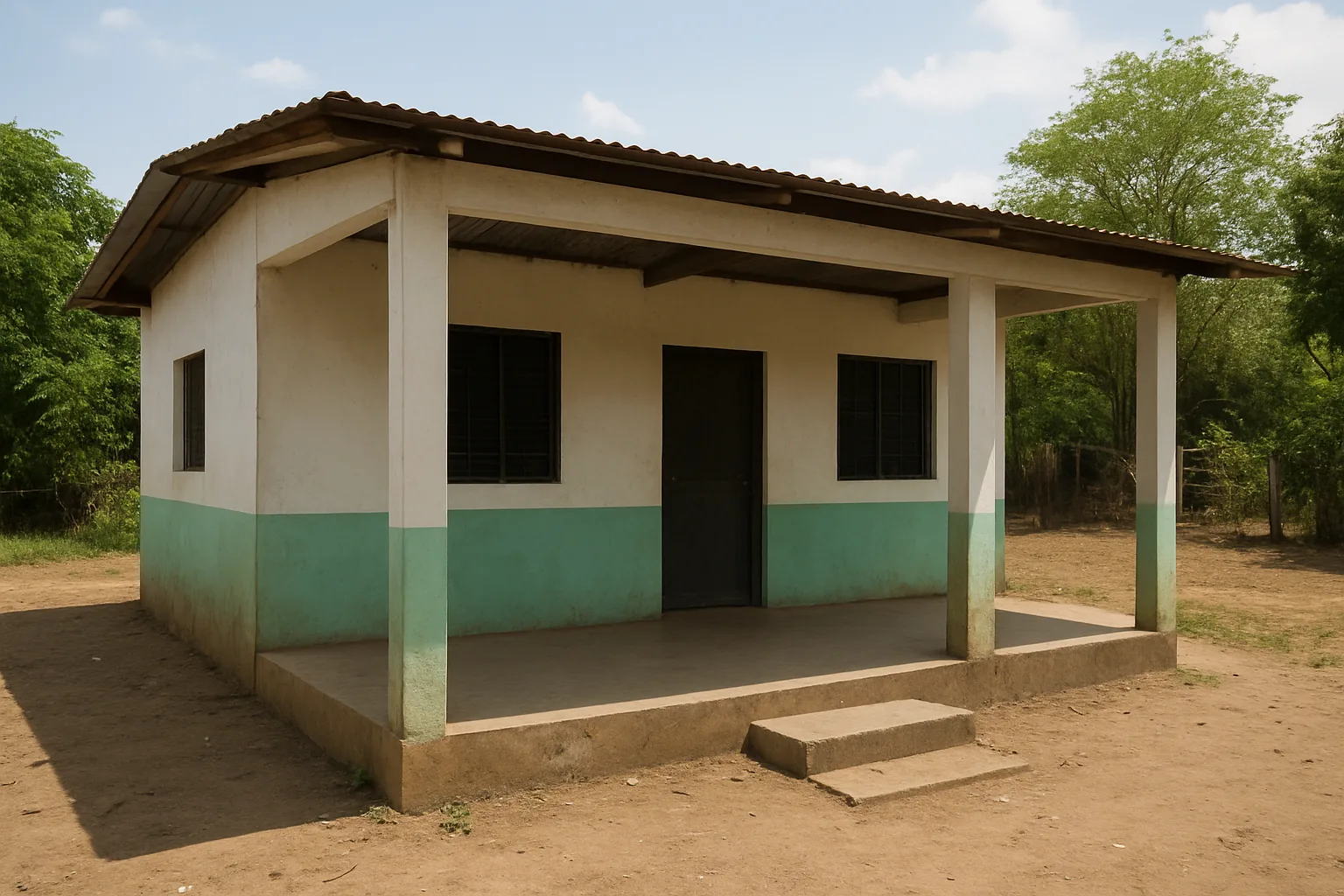 Centre de santé rural typique de l'intérieur du Panama, bâtiment simple en zone de campagne